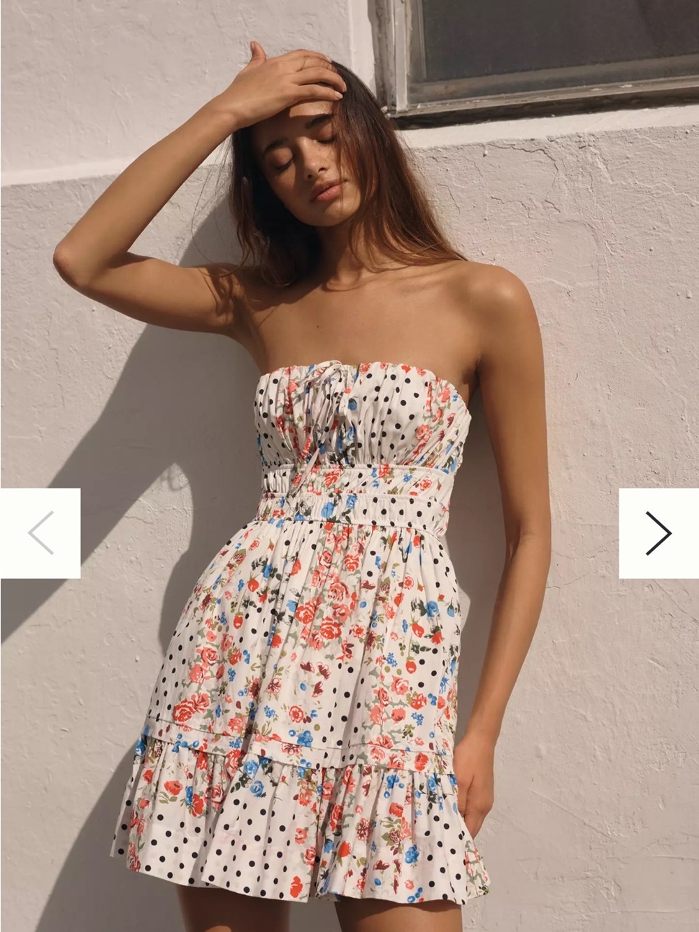 Somerset Strapless Mini Dress Floral & Polka Dot Summer Dress - White - Picture 2 of 4